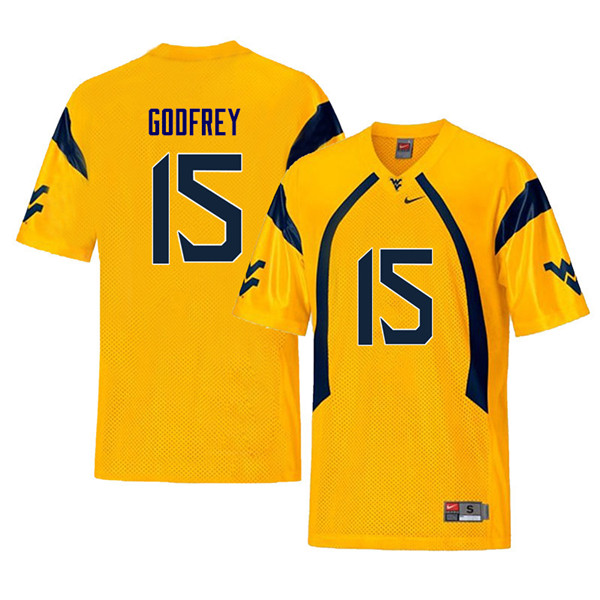 Men #15 Eli Godfrey West Virginia Mountaineers Retro College Football Jerseys Sale-Yellow - Click Image to Close